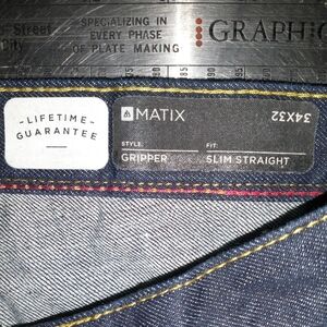 Matix Gripper dark wash button fly slim straight leg jeans size 34x32